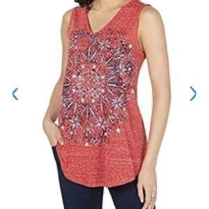 Style & Co. Womens Graphic V-Neck Swing Tank Top